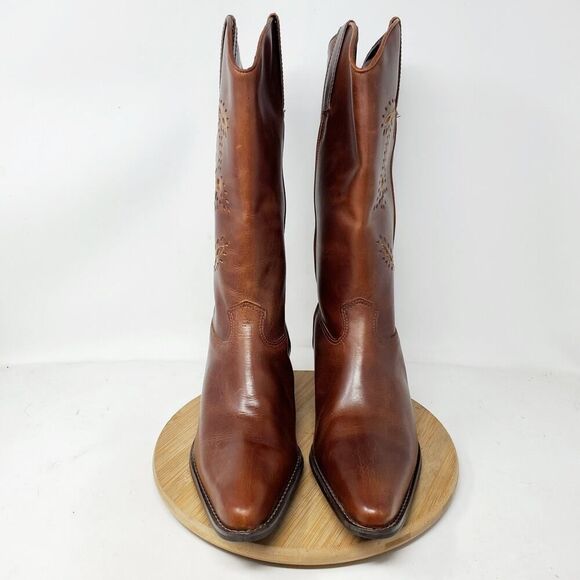 Matisse Boots Womens 9.5 Tall Brown‎ Leather Tooled Flower Western Boho Shoes - Picture 5 of 12